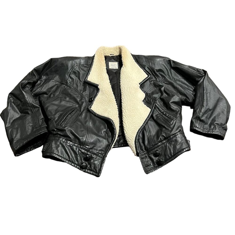 Cosi Collection Men’s Black Leather Jacket Sherpa Collar Size Large